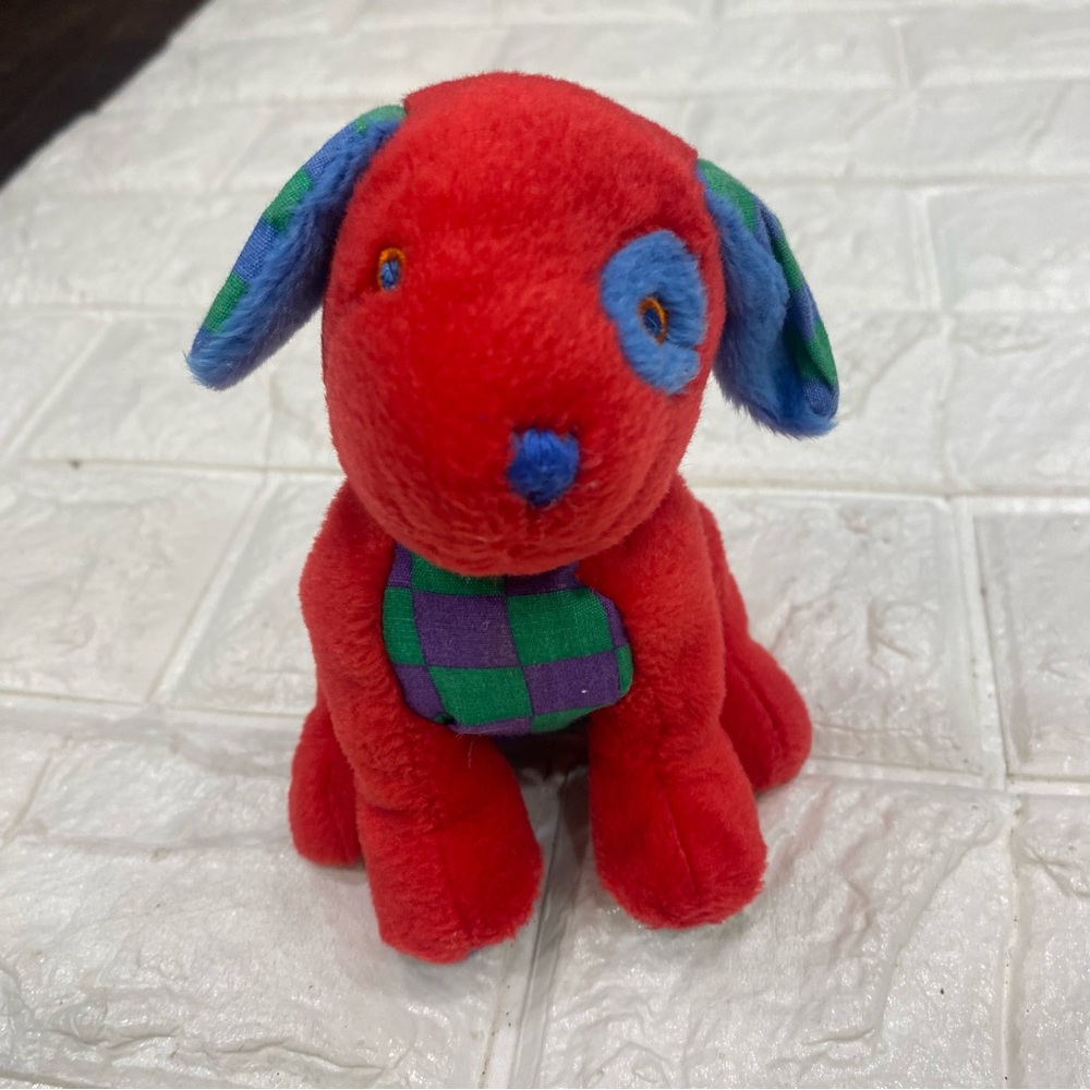 Vintage Gymboree Gymbabies Red Puppy Checkered Plush BeanBag 4.5"